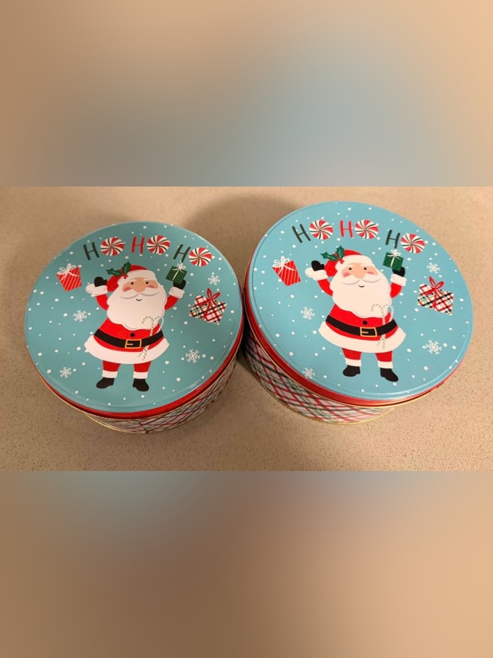 Festive Santa Round Holiday Tin Set